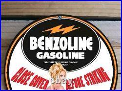 Vintage Benzoline Gasoline Motor Oil Gas&oil Pinup Girl Porcelain Enamel Sign