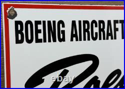 Vintage Boeing Aircraft Co Porcelain Sign Airplane Hangar Gas Station Motor Oil
