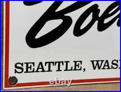 Vintage Boeing Aircraft Co Porcelain Sign Airplane Hangar Gas Station Motor Oil