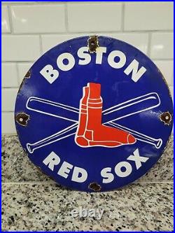 Vintage Boston Red Sox Porcelain Sign Baseball Sport Athletics Gas Motor Oil