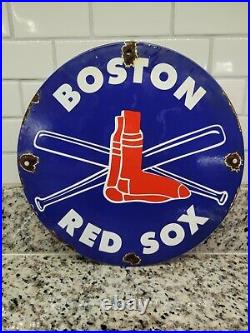 Vintage Boston Red Sox Porcelain Sign Baseball Sport Athletics Gas Motor Oil