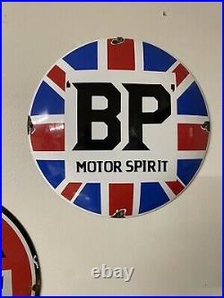 Vintage Bp Motor Spirit Porcelain Sign Gas Oil British Petroleum Dome