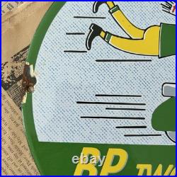 Vintage Bp Two-stroke Service Motor Oil Gasoline 12 Inch Porcelain Enamel Sign