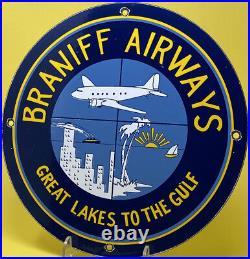 Vintage Braniff Airways Porcelain Sign Motor Oil Airplane Hangar Gas Station