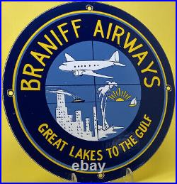 Vintage Braniff Airways Porcelain Sign Motor Oil Airplane Hangar Gas Station