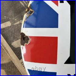 Vintage British Petroleum Motor Spirit 12 Inch Convex Porcelain Enamel Sign