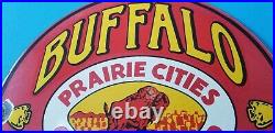 Vintage Buffalo Gasoline Porcelain Gas Motor Oil Service Station Prairie Sign