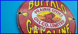 Vintage Buffalo Gasoline Porcelain Gas Motor Oil Service Station Prairie Sign
