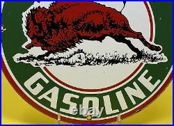 Vintage Buffalo Gasoline Porcelain Sign Gas Service Station Pump Plate Motor Oil