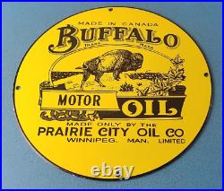 Vintage Buffalo Motor Oil Sign Heavy Gas Service Pump Plate Porcelain Sign