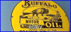 Vintage Buffalo Motor Oil Sign Heavy Gas Service Pump Plate Porcelain Sign