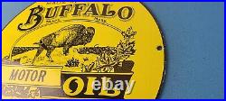 Vintage Buffalo Motor Oil Sign Heavy Gas Service Pump Plate Porcelain Sign