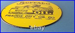 Vintage Buffalo Motor Oil Sign Heavy Gas Service Pump Plate Porcelain Sign