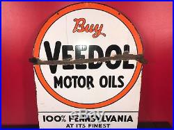 Vintage Buy Veedol Motor Oil Tombstone Sign Porcelain Double Sided