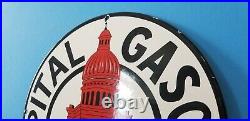 Vintage Capital Gasoline Porcelain Gas Motor Oil Service Station Pump Plate Sign