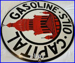 Vintage Capital Gasoline Porcelain Sign Service Station Standard Motor Oil Gas