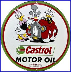 Vintage Castrol Motor Oil Porcelain Dealership Sign Gas Station Disney Donald