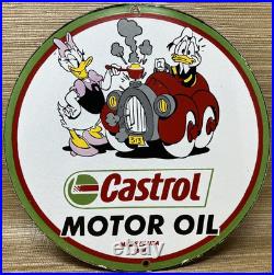 Vintage Castrol Motor Oil Porcelain Dealership Sign Gas Station Disney Donald