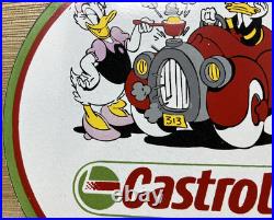 Vintage Castrol Motor Oil Porcelain Dealership Sign Gas Station Disney Donald