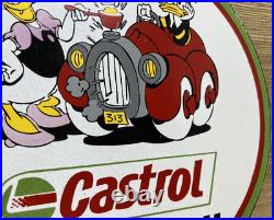 Vintage Castrol Motor Oil Porcelain Dealership Sign Gas Station Disney Donald