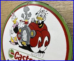 Vintage Castrol Motor Oil Porcelain Dealership Sign Gas Station Disney Donald