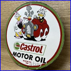 Vintage Castrol Motor Oil Porcelain Dealership Sign Gas Station Disney Donald