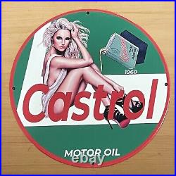 Vintage Castrol Motor Oil Porcelain Sign Gasoline Service Station Pump Plate Ad