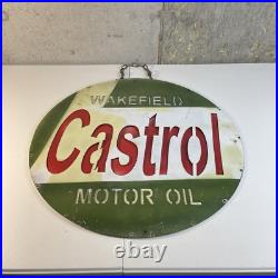 Vintage Castrol Motor Oil Wakefield Large Metal Advertising Sign 23 IN Layered