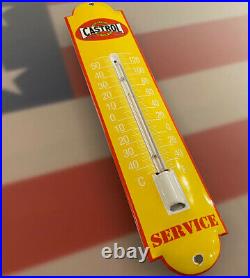 Vintage Castrol Porcelain Thermometer Gasoline Sales & Service Motor Oil Lube