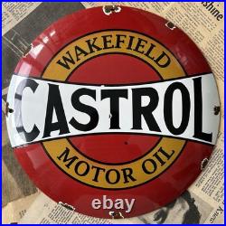 Vintage Castrol Wakefield Motor Oil 12 Inch Convex Porcelain Enamel Sign
