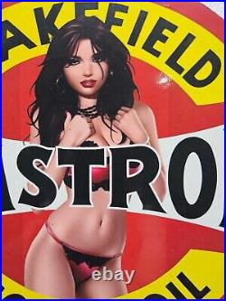 Vintage Castrol Wakefield Motor Oil Pinup Girl Porcelain Gas Oil Station Ad Sign