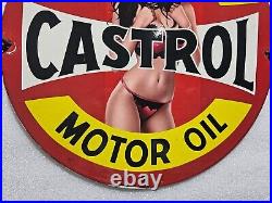 Vintage Castrol Wakefield Motor Oil Pinup Girl Porcelain Gas Oil Station Ad Sign