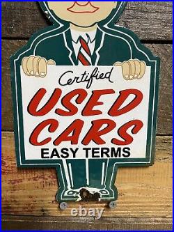 Vintage Certified Used Cars Porcelain Sign Gas Pump Plate Motor Oil Auto Sales Vintage Certified Used Cars Porcelain Sign Gas Pump Plate Motor Oil Auto Sales