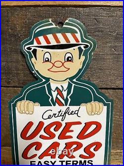 Vintage Certified Used Cars Porcelain Sign Gas Pump Plate Motor Oil Auto Sales Vintage Certified Used Cars Porcelain Sign Gas Pump Plate Motor Oil Auto Sales