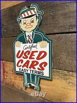 Vintage Certified Used Cars Porcelain Sign Gas Pump Plate Motor Oil Auto Sales Vintage Certified Used Cars Porcelain Sign Gas Pump Plate Motor Oil Auto Sales