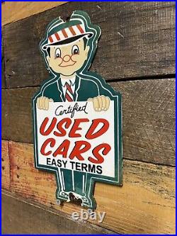 Vintage Certified Used Cars Porcelain Sign Gas Pump Plate Motor Oil Auto Sales Vintage Certified Used Cars Porcelain Sign Gas Pump Plate Motor Oil Auto Sales