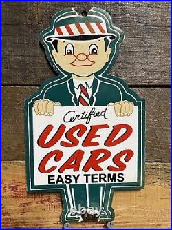 Vintage Certified Used Cars Porcelain Sign Gas Pump Plate Motor Oil Auto Sales Vintage Certified Used Cars Porcelain Sign Gas Pump Plate Motor Oil Auto Sales