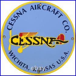 Vintage Cessna Aircraft Co Porcelain Sign Airplane Hangar Gas Station Motor Oil