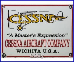 Vintage Cessna Aircraft Co Porcelain Sign Airplane Hangar Gas Station Motor Oil