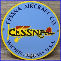 Vintage Cessna Aircraft Co Porcelain Sign Airplane Hangar Gas Station Motor Oil