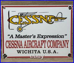 Vintage Cessna Aircraft Co Porcelain Sign Airplane Hangar Gas Station Motor Oil