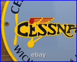 Vintage Cessna Aircraft Co Porcelain Sign Airplane Hangar Gas Station Motor Oil