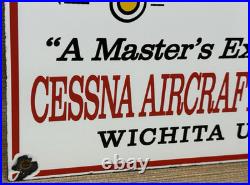 Vintage Cessna Aircraft Co Porcelain Sign Airplane Hangar Gas Station Motor Oil