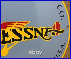 Vintage Cessna Aircraft Co Porcelain Sign Airplane Hangar Gas Station Motor Oil