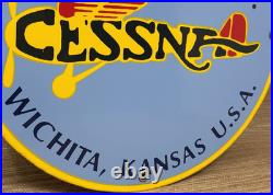 Vintage Cessna Aircraft Co Porcelain Sign Airplane Hangar Gas Station Motor Oil