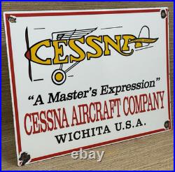 Vintage Cessna Aircraft Co Porcelain Sign Airplane Hangar Gas Station Motor Oil