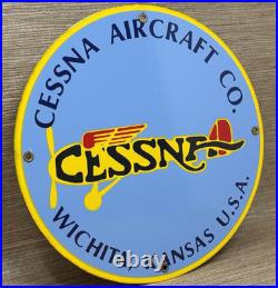 Vintage Cessna Aircraft Co Porcelain Sign Airplane Hangar Gas Station Motor Oil