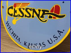 Vintage Cessna Aircraft Co Porcelain Sign Airplane Hangar Gas Station Motor Oil