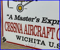 Vintage Cessna Aircraft Co Porcelain Sign Airplane Hangar Gas Station Motor Oil