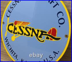 Vintage Cessna Aircraft Co Porcelain Sign Airplane Hangar Gas Station Motor Oil